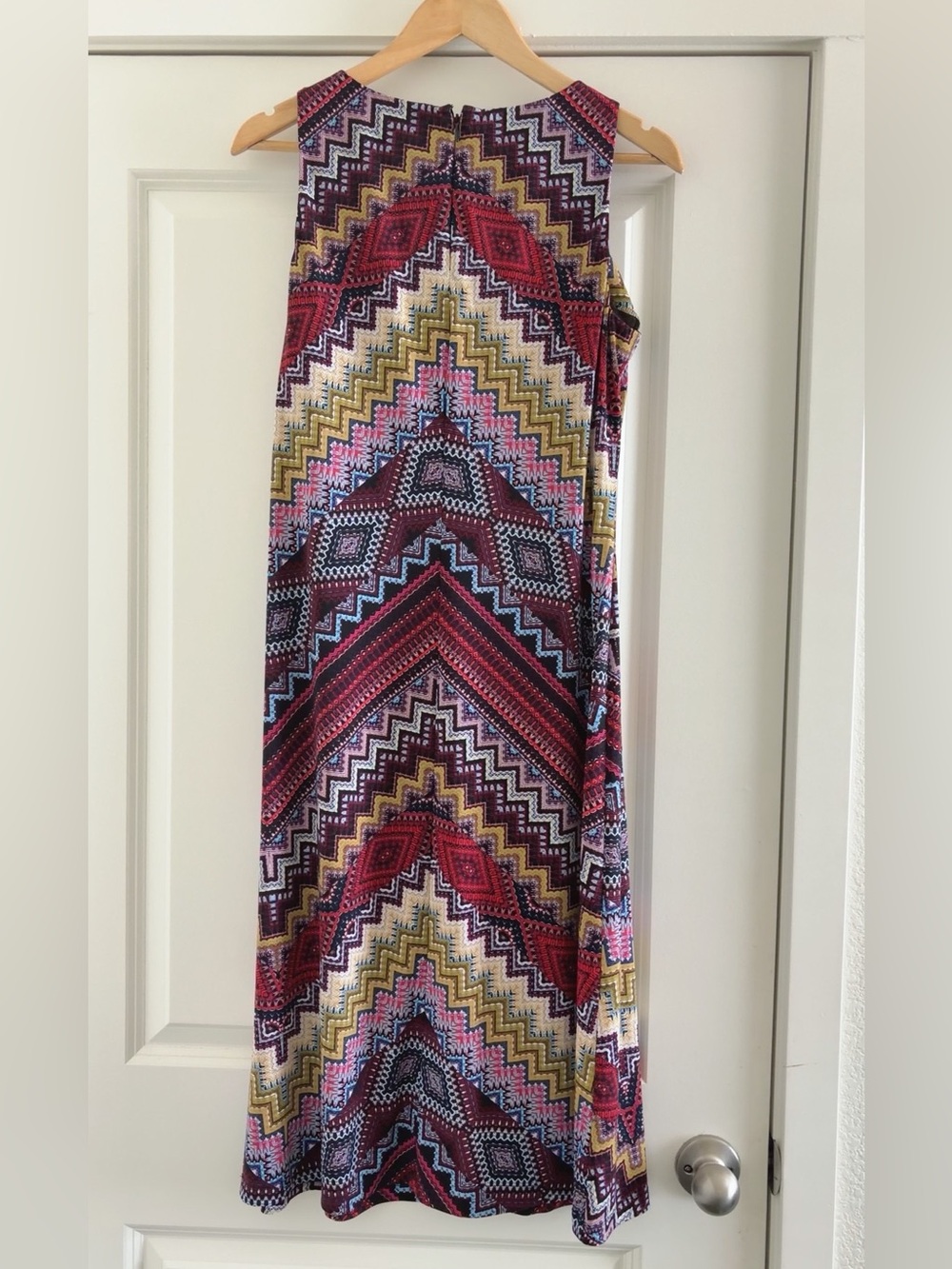 Anne Klein Multicolor Chevron Midi Dress in Red, Yellow, Blue - Picture 4 of 5